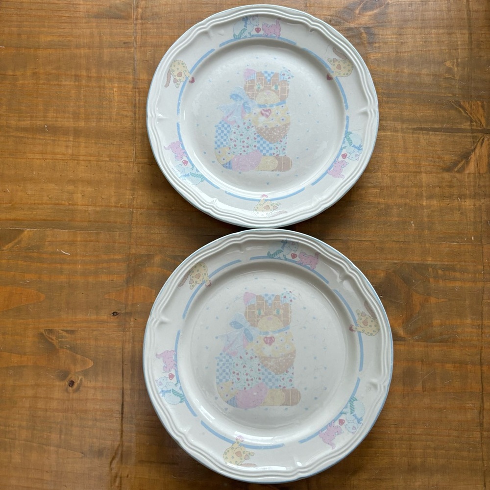 Tienshan CALICO CAT Vintage 90s Stoneware Large Dinner Plates-Set of 2-Cottage